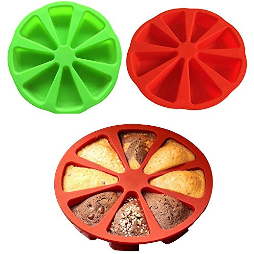 Scone Pan with 8 Slots, Cake Slice Mold for Scone Baking, Triangle Silicone Cake Pan, Divided Mould for Cornbread Muffins, Corn Shaped (Red)