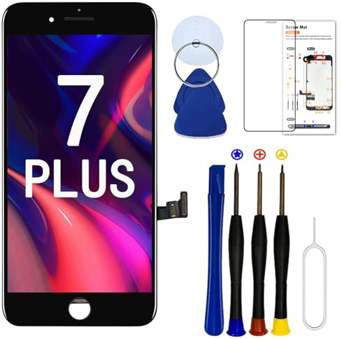 Dinow Écran pour iPhone 7 Plus Tactile de Rechange 5.5(Noir) iPhone 7 Plus Ecran Tactile Digitizer Assembly +Kit De Réparation Complet + Protecteur D'écran，Modèle: A1661, A1784, A1785