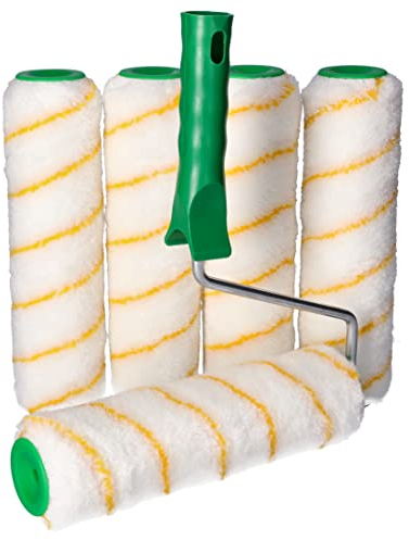 ToolSpace Rullo per Pittura - Set di 6 rulli per Vernice Professionali, 5 Rulli per Pittura (larghezza 25 cm) Supporto in Poliacrilico con Pelo da 12 mm Asta Telescopica da 8 mm/25 cm