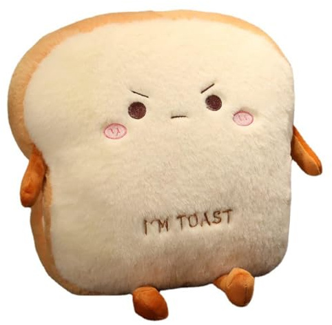 Goylmc Toast Bread Plush Pillow, Bread Stuffed Pillow,Food Plush Pillow with Hand Pocket Great Gift Choice for Kids Adults (15.7 * 13.7 in,Angry)