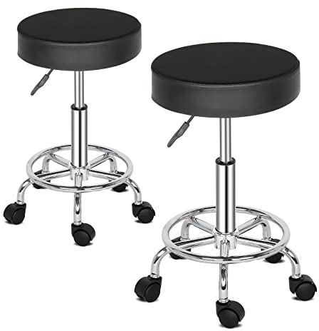 TactFire Rollhocker Arbeitshocker Drehhocker Höhenverstellbar 360° Drehbar Bürohocker Drehhocker für Büro Salon Massage Spa (2, Schwarz1)