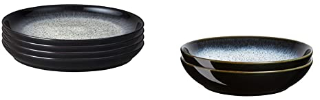 Denby Coupe Dinner Plate Set of 4 199048305 Mix, 26 centimeters & 199048844 Halo 2 Piece Pasta Bowl Set, 1050ml