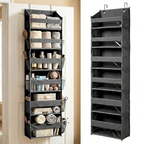HOMELUX THEORY 1 x robuster Tür-Organizer, 140 x 35 x 17 cm, 6 große Front- und 12 Seitentaschen, Hängeaufbewahrung, Schranktür-Organizer für Schlafzimmer, Badezimmer und Babyzimmer (dunkelgrau)