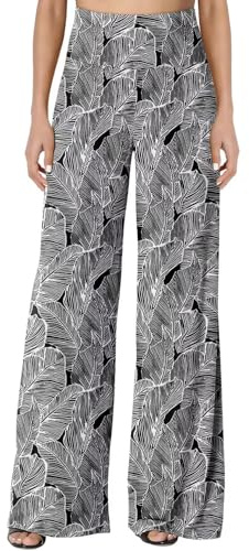 JZC Women's Casual Palazzo Pants Wide Leg Palazzo Lounge Pants 2026 High Waist Flowy Trousers Leaf XLarge