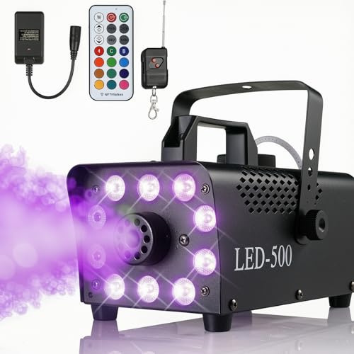 MAMIZO Smoke Machine 500W, Fog Machine with 10 LED, 13 Colour RGB Effect, 2 Wireless & 1 Wired Remote Control, for Party, Disco Dj, Wedding, Stage Effect
