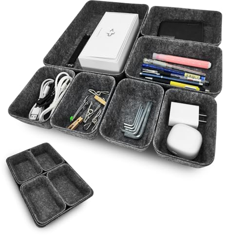 Cbilzxer Schubladen Organizer Filz, 7er-Set, Polyesterfilz, 3 Größen für Selbst gestalten Schubladen, Schublade Organizer Büro für Büro Zubehör, Schminktisch, Schlafzimme(Dunkelgrau)