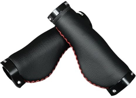 Fahrradgriffe Faser Leder Fahrrad Lenker Griffe City Bike Roller MTB Abdeckung Griff Bar End rutschfeste Aluminium Schloss Fahrradgriffe Ergonomisch (Color : TRK02 Red)