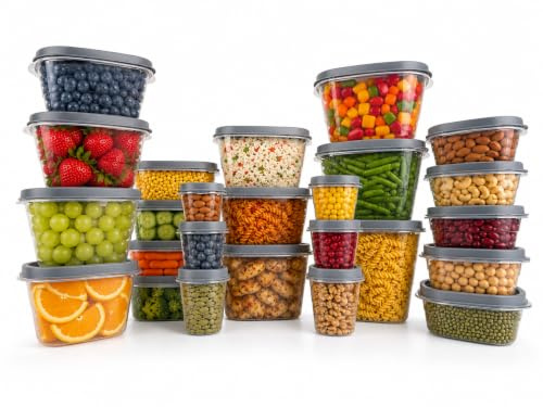 Rainberg 50 PCS Food Storage Set, Food Storage Containers, Cereal Storage Containers, Food Containers with Lids, Food Storage, Microwave and Freezer Safe, BPA Free. (Grey)