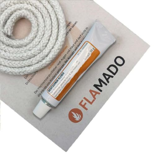 Feuerfest 123 - Ofendichtschnur inkl. Kleber Ø 10 mm x 2 Meter, Ofen-Dichtungsband für Kaminofen, hitzebeständig bis 800 °C, Keramische-Faser, Abdichtung für Kamine & Öfen, reißfest