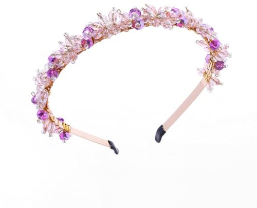IYOU Haarreif Funkelnd Kristall Stirnband Rosa Strass Haarbänder für Damen | Rosa und Gold Perlen Haarbänder Geburtstag Party Hochzeit Haarschmuck für Frauen