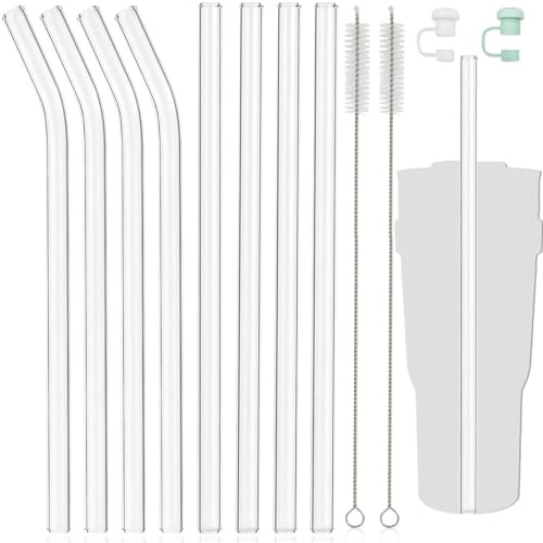 Tarocat 31 cm Wiederverwendbare Strohhalme Glasstrohalme, 8 Stück Glasstrohhalme Wiederverwendbar Trinkhalm, Glasstrohhalme, Glastrinkhalme für Trinkflaschen (Transparente, 4 Gerade, 4 Gebogen)