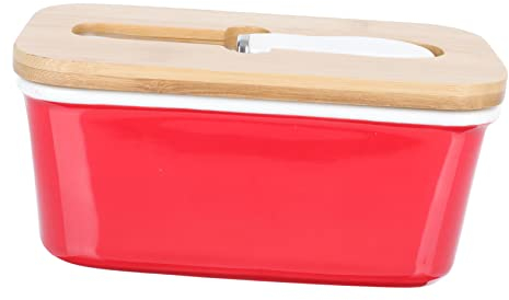 MAGICLULU Boîte à Beurre Rectangulaire Rouge Avec Couteau Intégré En Céramique, Récipient Alimentaire Hermétique, Conservation Fraîcheur, Usage Quotidien La Cuisine Et Réfrigérateur