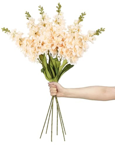 IPOPU Künstliche Delphiniumblumen, 85 cm, Löwenmaulhyazinthe, künstliche Blumen, Antirrhinum, Seidenblumen für hohe Vase für Hochzeit, Heimdekoration (Champagner), 6 Stück