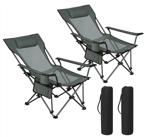 WOLTU 2er Set Campingstühle faltbar, Angelstuhl mit Verstellbarer Rückenlehne, Getränkehalter und Tragetaschen, Ultraleicht für Garten Balkon Outdoor, Grau