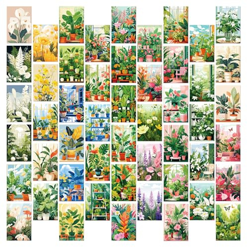Set di 50 cartoline floreali botaniche, stile acquerello, acquerello, fiori e piante, per decorazione da parete, scrapbooking, biglietti di auguri, decorazioni per la casa