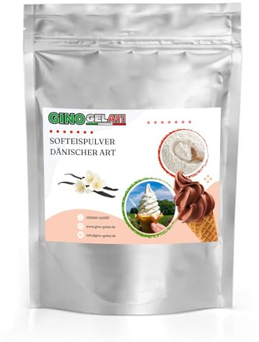 Gino Gelati Vanille Dänisches Softeis Pulver, verschiedene Geschmacksrichtungen, schnelle und einfache Zubereitung, Made in Germany, Natürliche Farbstoffe (1 Kg, Vanille)