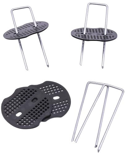 Weed Control Membrane Pegs + 100 Buffer Washers 4”/5”/6” Galvanised Steel Anchor Pegs Weed Mat Landscape Staples Artificial Grass Pins Ground Cover Barrier (100-4inch)