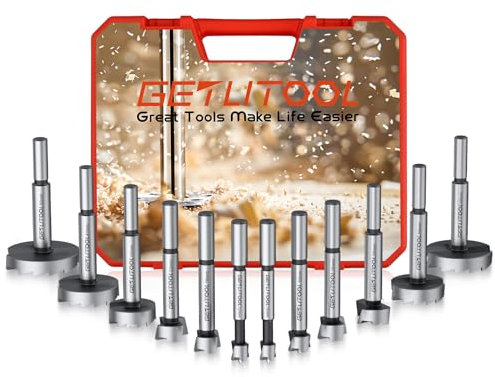 GETLITOOL Forstnerbohrer 12 tlg. Holzbohrer Set Ø10-50mm Forstnerbohrer mit Zentrierspitze, Rundschaft Forstner Bohrer Holz Set extra scharf Forsterbohrer, Astlochbohrer, Topfbohrer