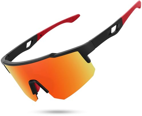 STORYCOAST Polarized Sports Sunglasses for Men Women Fishing Cycling Bike Running Sun Glasses UV Protection Matte Black Frame/Red Mirror Lens