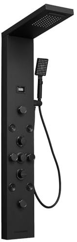 Bathfinesse Shower Panel, Shower Tower, Bathroom Shower Panel Tower System, 6 IN 1 Shower Functions, Stainless Steel Wall Mounted, Black