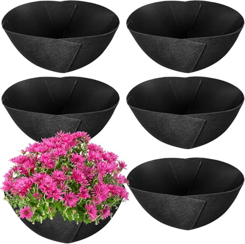 GIONAR 6PCS Fabric Planter Basket Liner -14inch/35CM Felt Flower Pot Liners | Hanging Plant Basket Fiber Insert for Garden Wall Hanging Planter Flower Vegetables(Round)