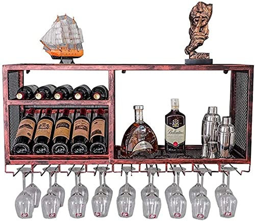 HXLDZOU Weinregal, an der Wand montiertes Weinregal, Weinschrank, hängendes Weinglas-Lagerregal im Metallgitter-Design, geeignet für die Küche