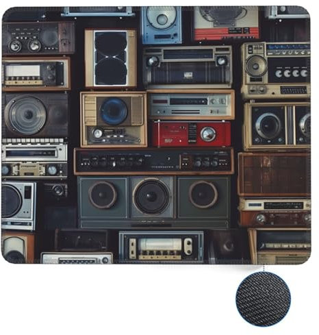 Square Mouse Pad Vintage Wall of Radio Boombox Custom Mouse Mat Non-Slip Rubber Base 10 x 12 inch Computer Mouse Pads for Wireless Mouse Laptop Office Desk Accessories Mousepad