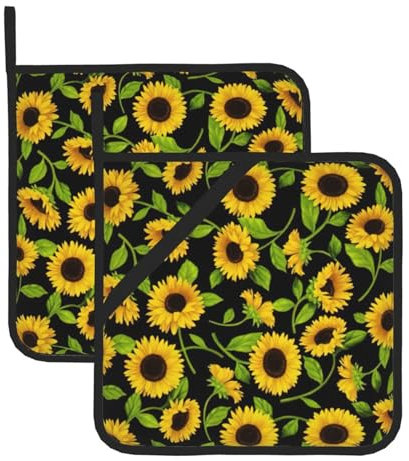 Set di 2 presine con stampa di girasole, da cucina, per donne e uomini, per cucinare al forno a microonde