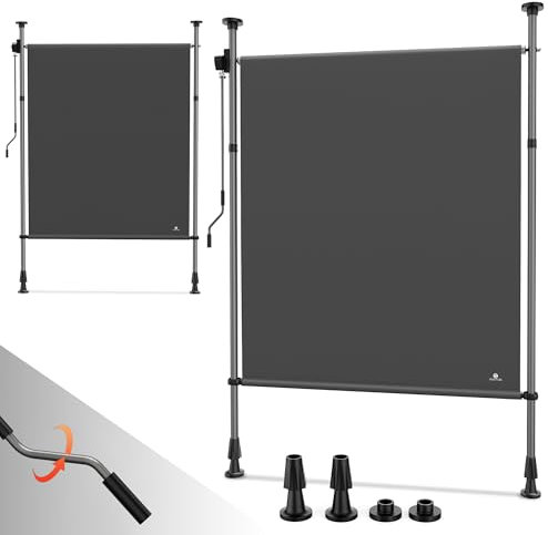 Strattore Store Vertical Extensible 150x310cm réglable en Hauteur Balcon Store Roulant Extérieur - Blocage des UV avec Manivelle et Cassette du Vent pour Balcon Terrasse Patio Jardin - Anthracite