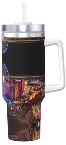 ESASAM Las Vegas Night View Eisbecher mit Henkel, 1,2 l, Heiß- und Kälteisolierung für mehrere Stunden