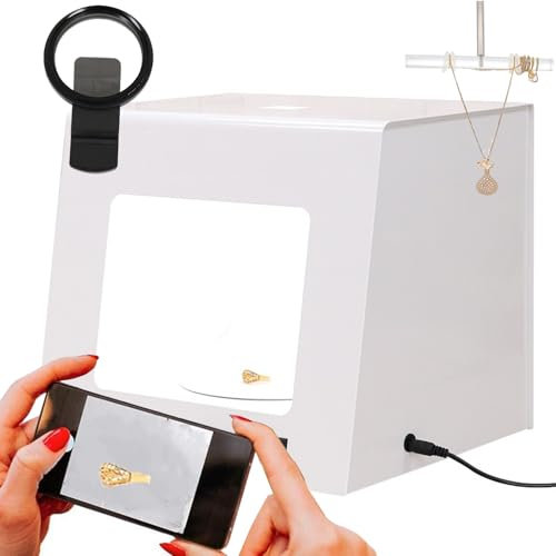 Bärbar ljuslåda för fotostudio 22 cm med justerbart ljus på 3000-5500k, professionellt ljustält för produktfotofotografering, stöd för upphängning eller placering av smycken