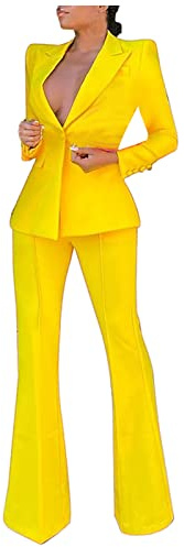 RLEHJN Women's Trouser Suits 2 Piece Suits & Blazers Long Slevee V Neck Jacket and Flared Trousers Sets Elegant Work Business Pants Suit Casual Solid Color Formal Suit Party Office