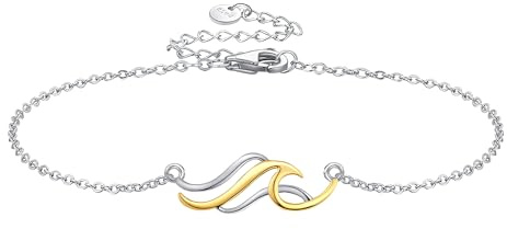 AXOMY Wave Bracelet 925 Sterling Silver Ocean Wave Bracelet Sea Beach Jewelry Gifts for Women Mom Grandma