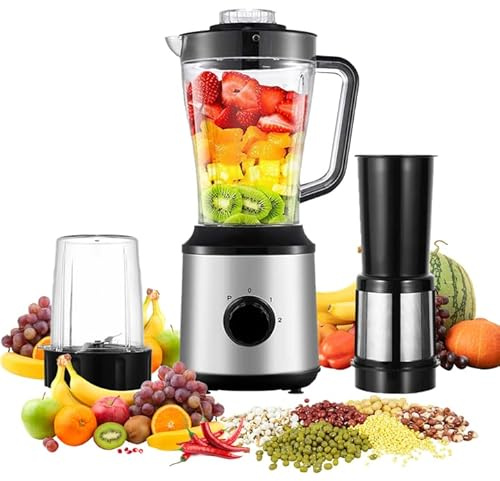 Standmixer 3-in-1, Hochleistungsmixer mit Mixen, Entsaften, Mahlen, 9 Geschwindigkeiten, Überlastschutz, Elektrisch Edelstahl Mixer für Fleisch, Milchshake, Smoothies, Saft