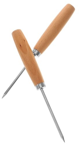Abaodam 2pezzi Rompighiaccio Acciaio Inossidabile con Manico Legno Ergonomico per Bar e Ristorante Forchette per Intaglio Ghiaccio Professionali per Cocktail e Palline di Ghiaccio Facili