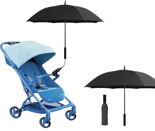 Alephnull Regenschirm Universal Sonnenschirm Sonnenschutz für Kinderwagen & Buggy 2-in-1 Schirm Kinderwagen-Schirm & Regenschirm Kompatibel Winddicht UV-Schutz (Schwarz, 100CM)