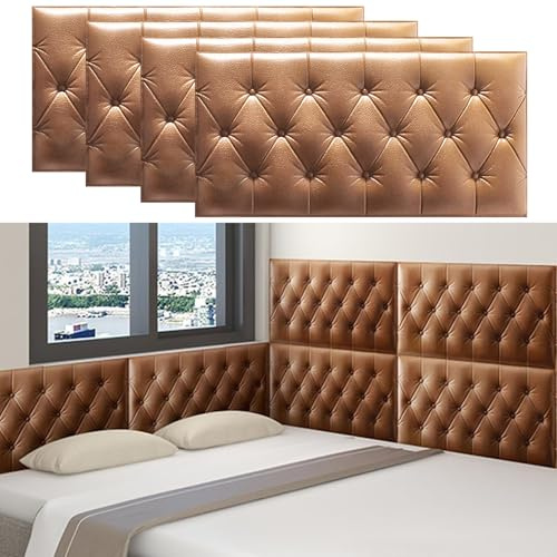 4 Pack 3D Anti-Collision Wall Padding, Peel and Stick Headboard Padded, Upholstered Padded Wall Panels for Bedroom Playroom Wall Protection
