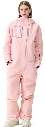 WOWULOVELY Women's Ski Suit One Piece Snowsuits Jumpsuits Windproof Waterproof Warm Breathable Snowsuit for Snow Sports(-Pink-S)