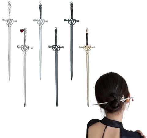 GmwyCzV 6 Stück Schwert Haarnadel, Chinesische Vintage Haarstab, Schwerthaarspange Haarnadeln Metall, Ancient Style Sword Hair Chopsticks, für Dutt, Langes Haar, Vintage-DIY-Frisur
