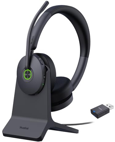 Yealink WH68 Hybrid mit Ladestation, DECT ANC Headset, kabelloses Bluetooth Headset mit DECT Dongle, 4 Mikrofone mit aktiver Geräuschunterdrückung, 150 m Reichweite, 32 Stunden Sprechzeit