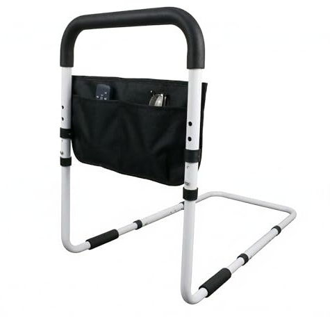 Barandilla Cama Adulto 5 Niveles de Altura- Barrera de Cama Antideslizante para Ayuda de Personas Mayores, Riel de Cama Plegable con Bolsa de Almacenamiento, Baranda Auxiliar Firme y Segura, Anticaida