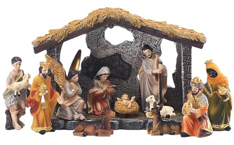 Juego de belén, pequeño pesebre religioso con Jesús, decoración de pesebre de Navidad para el hogar, oficina, iglesia, recuerdos de fiesta de vacaciones, decoraciones de Navidad para interiores