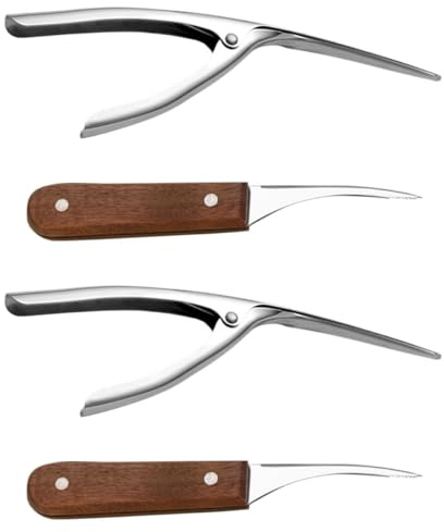 Healeved Set 4 Pezzi Sgusciatore Gamberi in Acciaio Inox Manico Legno Pulitore Linea Gamberetti Portatile Utensile Cucina per Frutti di Mare