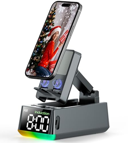 BBL Gifts for Men Women, Foldable Phone Stand with Bluetooth Speaker&Clock | Built-In Wireless Induction Speaker Stand, Birthday Gifts for Men, Induction Speaker for Mobile Phone, Tech Gadgets for Dad