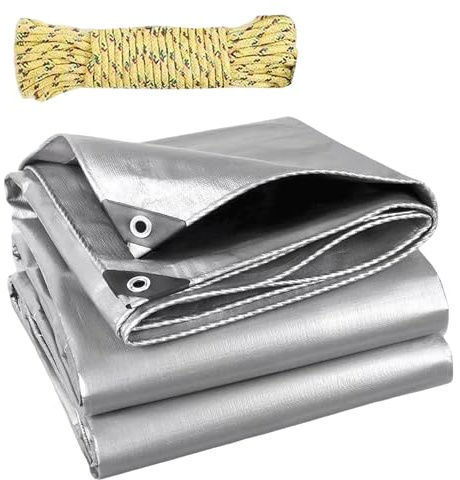 Flycn Telo Impermeabile Esterno, 1.5x2.5m 220g/m² Telone Occhiellato Impermeabile Rinforzato, Telo Protettivo Multiuso per Barche, Legno, Piscina, Mobili da giardino, Auto PE argento