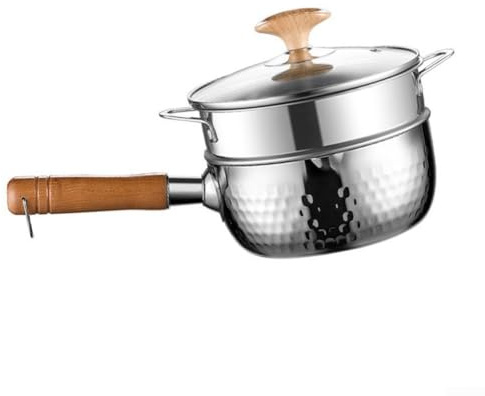 Cacerola de acero inoxidable, 18 cm con vaporizador, olla japonesa Yukihira para fideos de leche, distribución uniforme del calor, diseño de limpieza rápida, compatible con inducción de gas