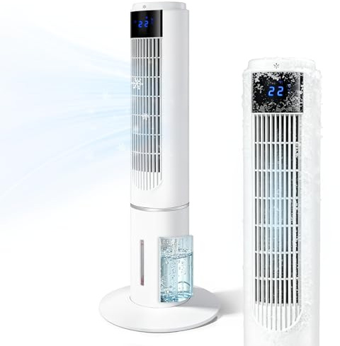 Citybee Turmventilator mit kühlung - Tower Fan leise - 3 Geschwindigstufen 3 Modi - 12 H Timer - 50° Oszillierende - Ventilator mit Fernbedienung für Schlafzimmer - Weiß