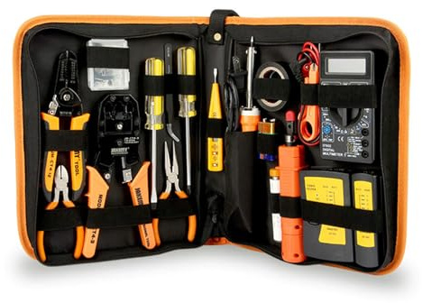 Network Tools Set with RJ45 Crimper, Digital Multimeter, Adjustable Temperature Welding Tool for Electrical Work and Home Improvement