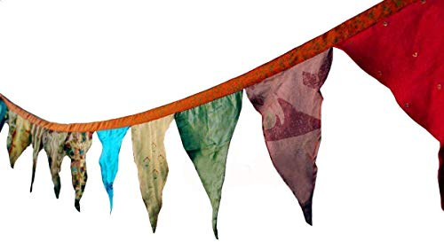 Mango Gifts handgefertigte, bunte, große, indische Fahnenkette aus recyceltem Sari mit 12 Flaggen, 200 cm lang set of 2 Pcs