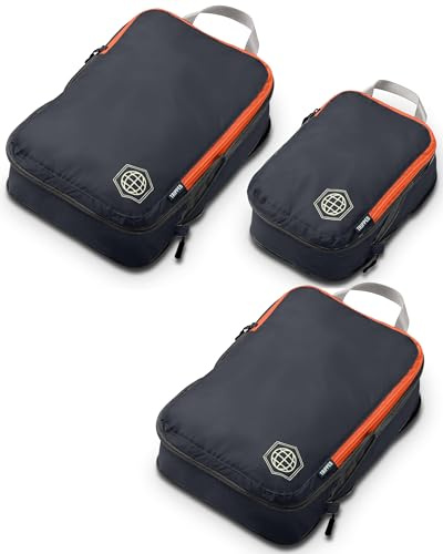 TRIPPED Travel Gear Compressione dell'imballaggio Set di cubi per durevole del viaggio-leggero Carryon borse Organizer con doppia cerniera di (grigio/arancione, 3 pezzi)